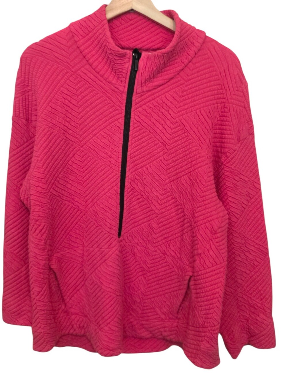 Nic + Zoe 3/4 Zip Pink Quilted Stretch Athletic Pullover Front Pocket Size XL